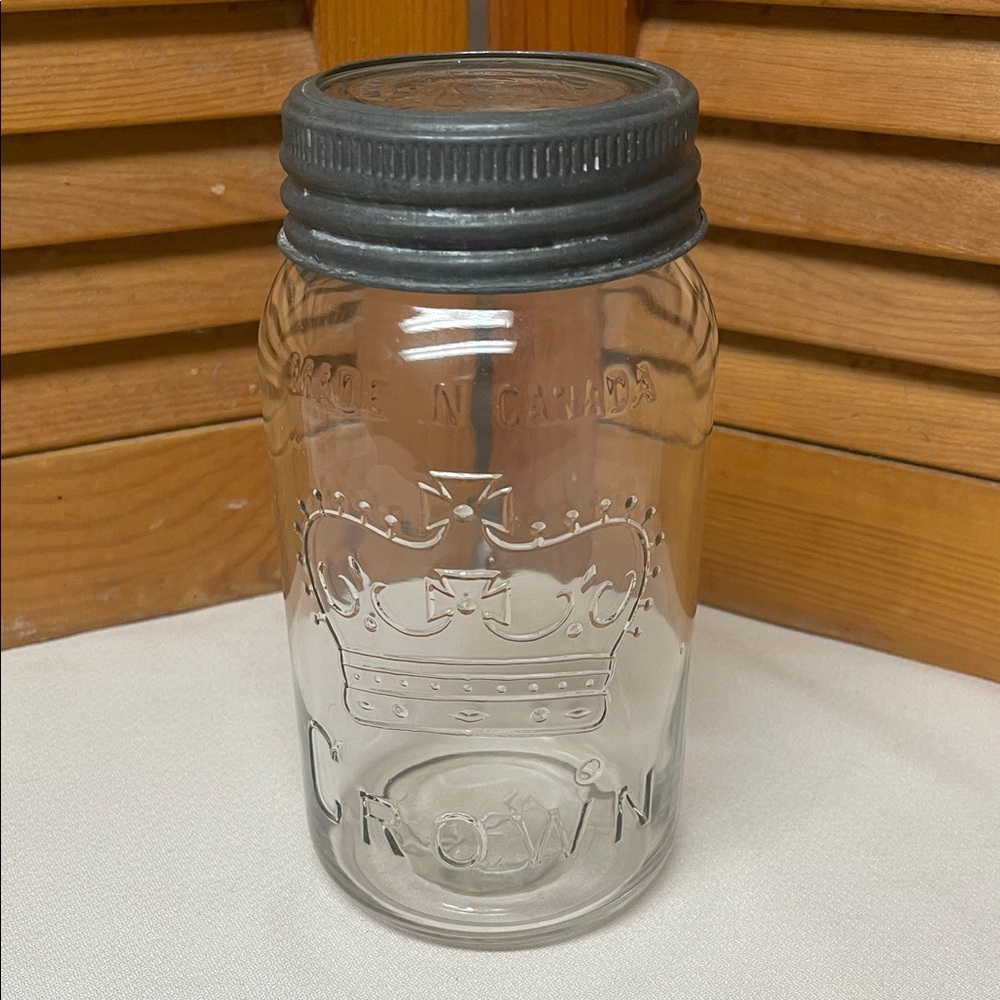 Crown Embossed Glass Canning Jar with Metal Lid 1939